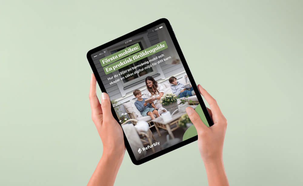 Framsidan av Refurblys föräldraguide inför barnets första mobil